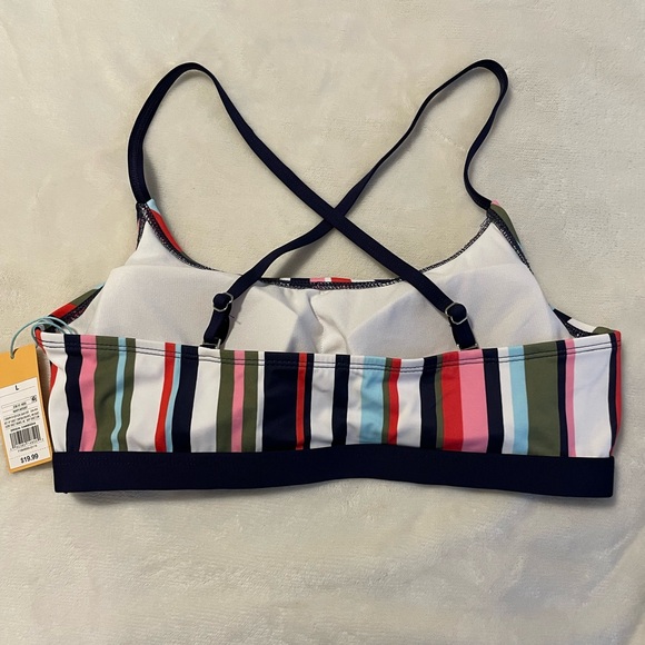 Kona Sol Navy w/Stripes Swim Top Size L - Picture 2 of 3